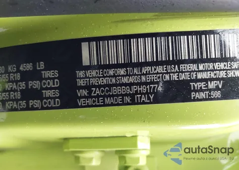 2018 Jeep Renegade Altitude 4X4 из США, поврежденный, VIN ZACCJBBB9JPH91774